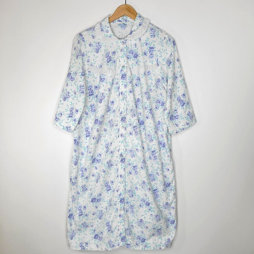 Vintage COLLECTIONS Floral House Coat Gown Size S ¾ Sleeve Ruffle Grandma